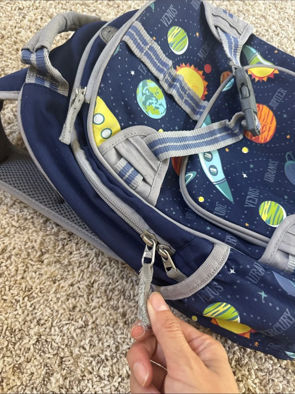 Pottery Barn Kids Navy Space Backpack with Multicolor Planet Print